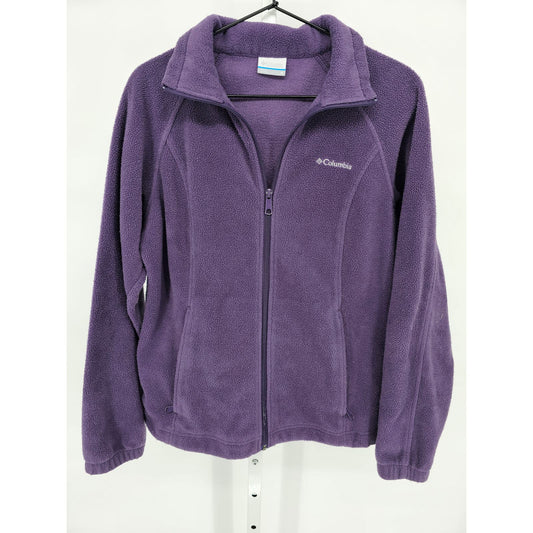 Columbia Womens Sz M Full Zip Fleece Jacket Solid Purple Hiking Camping