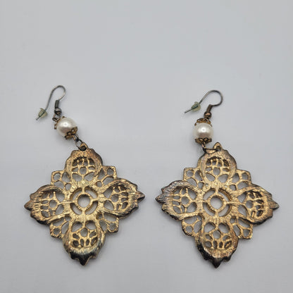 Vintage BARCS Silver TONE Amber Orange Glass CABOCHON Clip ON Earrings