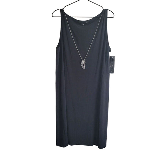 Tiana B Womens Sz 18W Solid Black Shift Dress w/ Necklace Sleeveless NEW