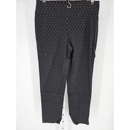 Zac & Rachel Womens Sz 10 Pull On Sim Leg Dress Pants Black Gold Dots