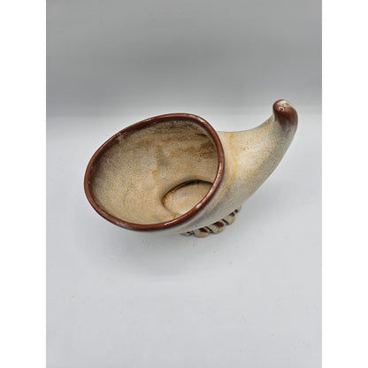 MCM Frankoma Pottery 57 Cornucopia Vase Dish 3x8” Beige Gracetone Serveware VTG