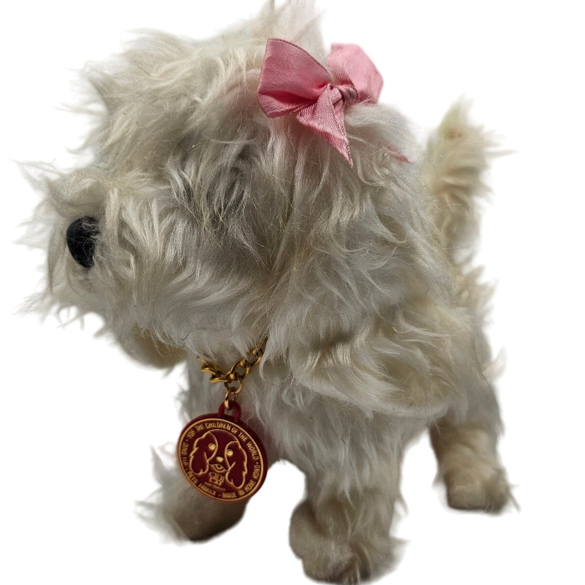 Vintage Hong Kong Terrier Puppy Dog Plush Battery Operated Toy W/ Bow