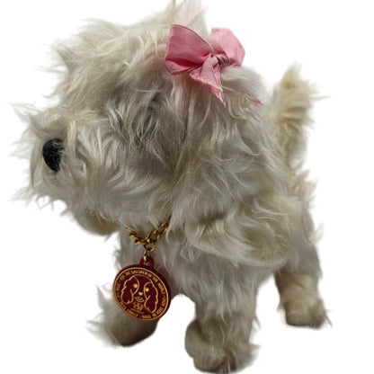 Vintage Hong Kong Terrier Puppy Dog Plush Battery Operated Toy W/ Bow
