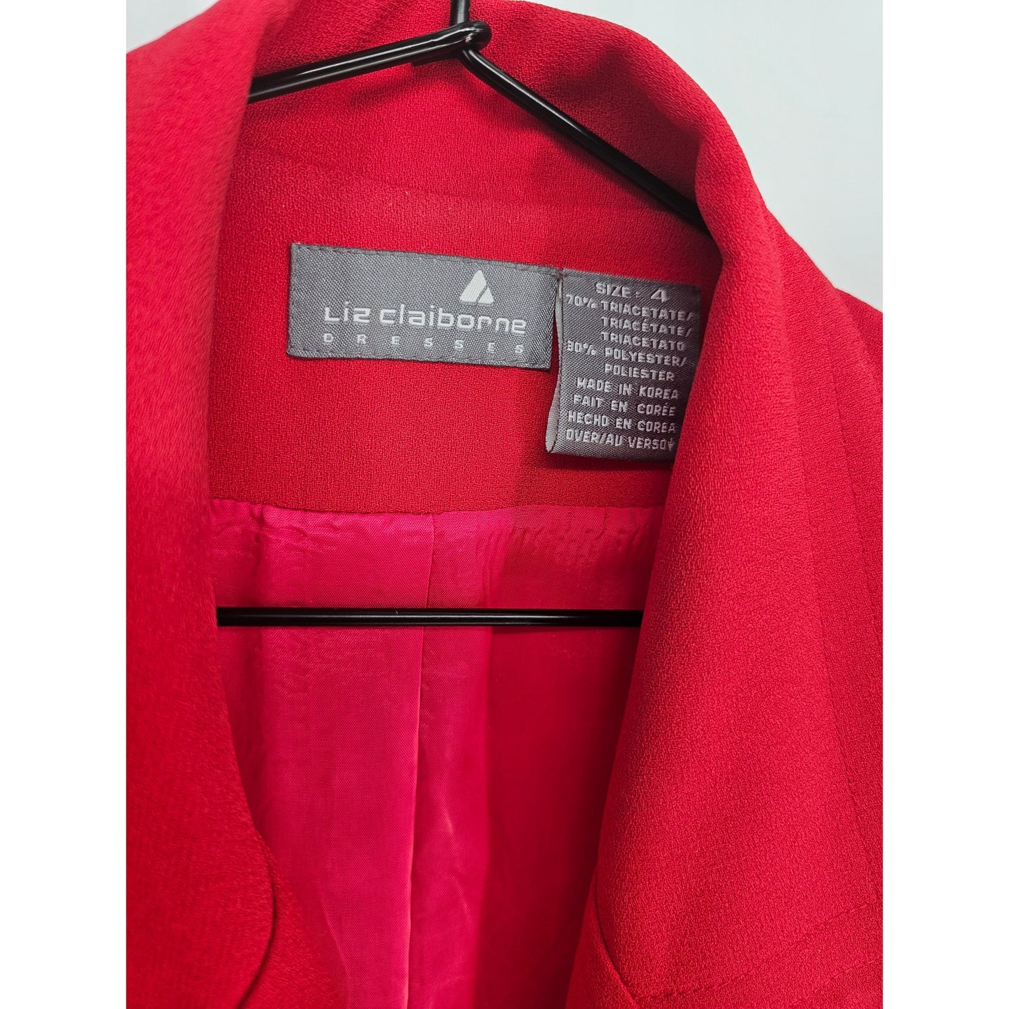 Vintage Liz Claiborne Womens Sz 4 Midi Length Double Breasted Red Coat Gold