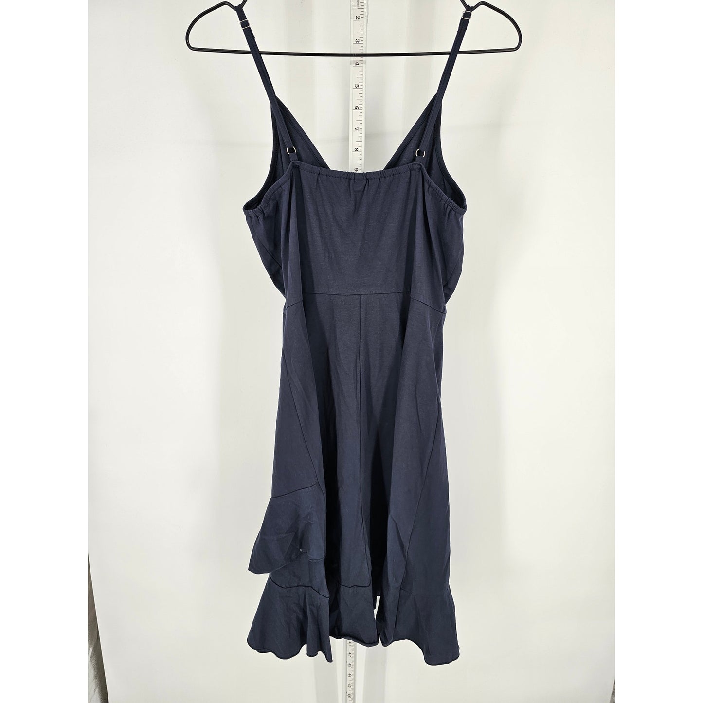 Ultranice Womens Sz M Faux Wrap Knee Length Dress Navy Blue Spaghetti Strap NEW