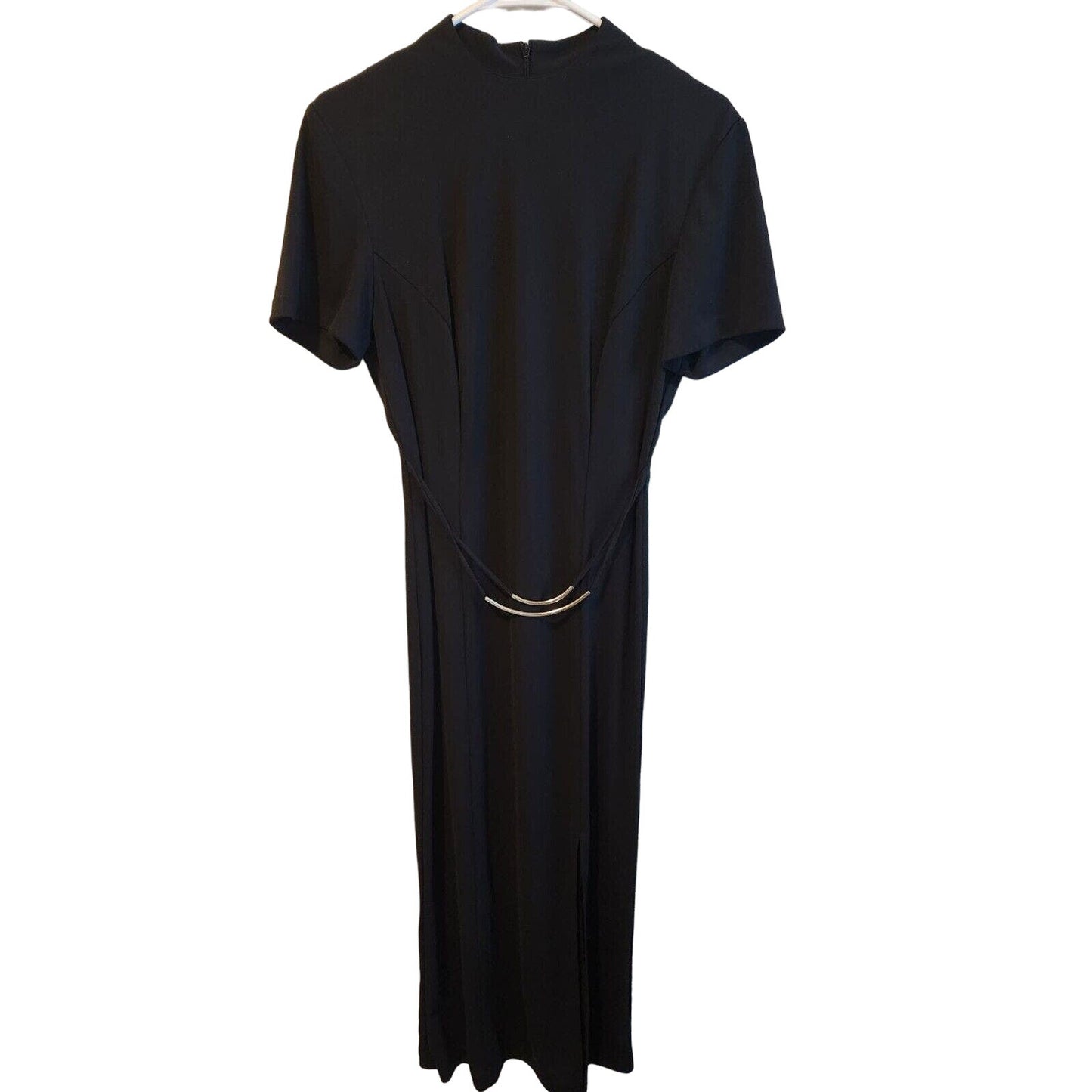 Vintage 1980s Scarlett Womens Sz 8 Maxi Dress Solid Black Slinky Belted