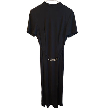 Vintage 1980s Scarlett Womens Sz 8 Maxi Dress Solid Black Slinky Belted