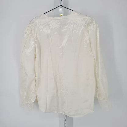 Vintage 1980s Intimate Moods Womens Sz M Satin Sleep Shirt Embroidered Floral