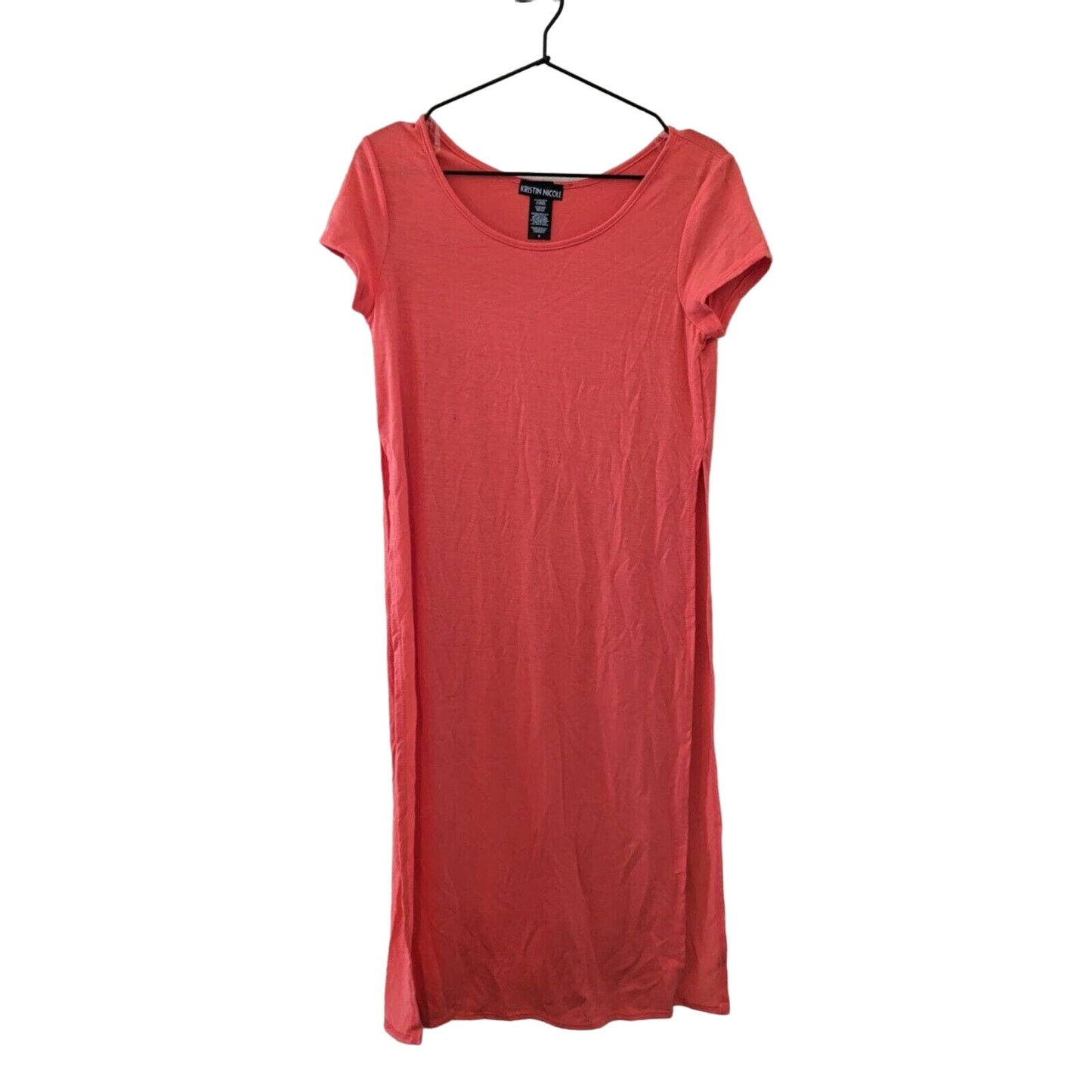 Kristin Nicole Womens Sz M Short Sleeve Shirt Dress Coral Pink Midi NEW