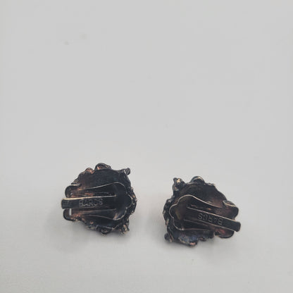 Vintage BARCS Silver TONE Amber Orange Glass CABOCHON Clip ON Earrings