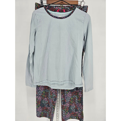 Lands End Womens Sz S Long Sleeve Pajama Set Blue Floral Lounge Pants