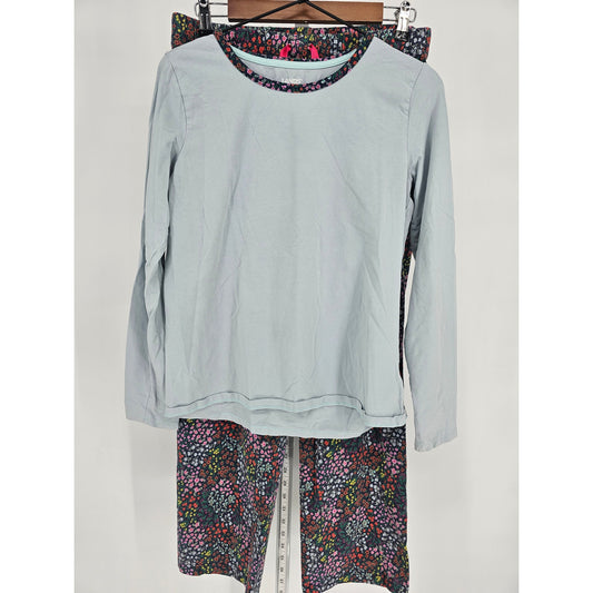Lands End Womens Sz S Long Sleeve Pajama Set Blue Floral Lounge Pants