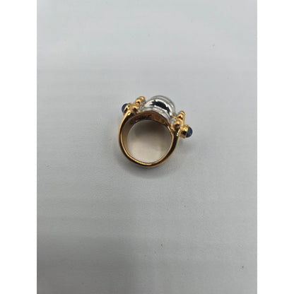 Vintage BARCS Silver TONE Amber Orange Glass CABOCHON Clip ON Earrings