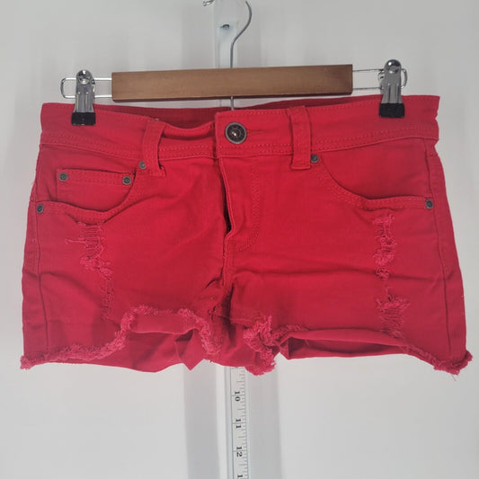 Red Rivet Juniors Sz 5 Denim Shorts Red Distressed Mini