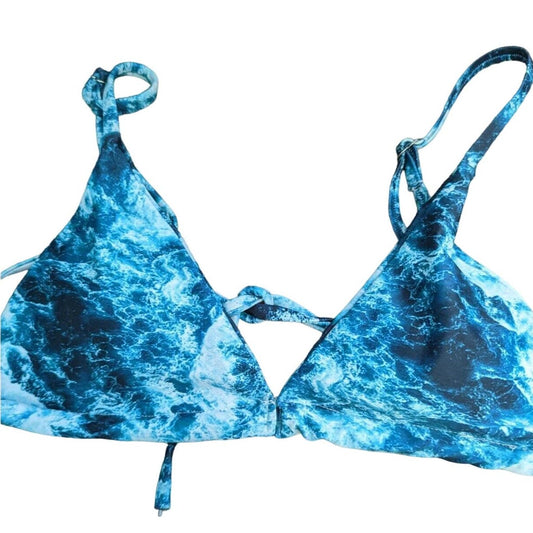 Zaful Swim Womens Sz 8 Blue and White Triangle Bikini Top