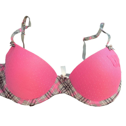 Union Bay Intimates Womens Sz 36B T Shirt Bra Pink Gray Plaid Trim