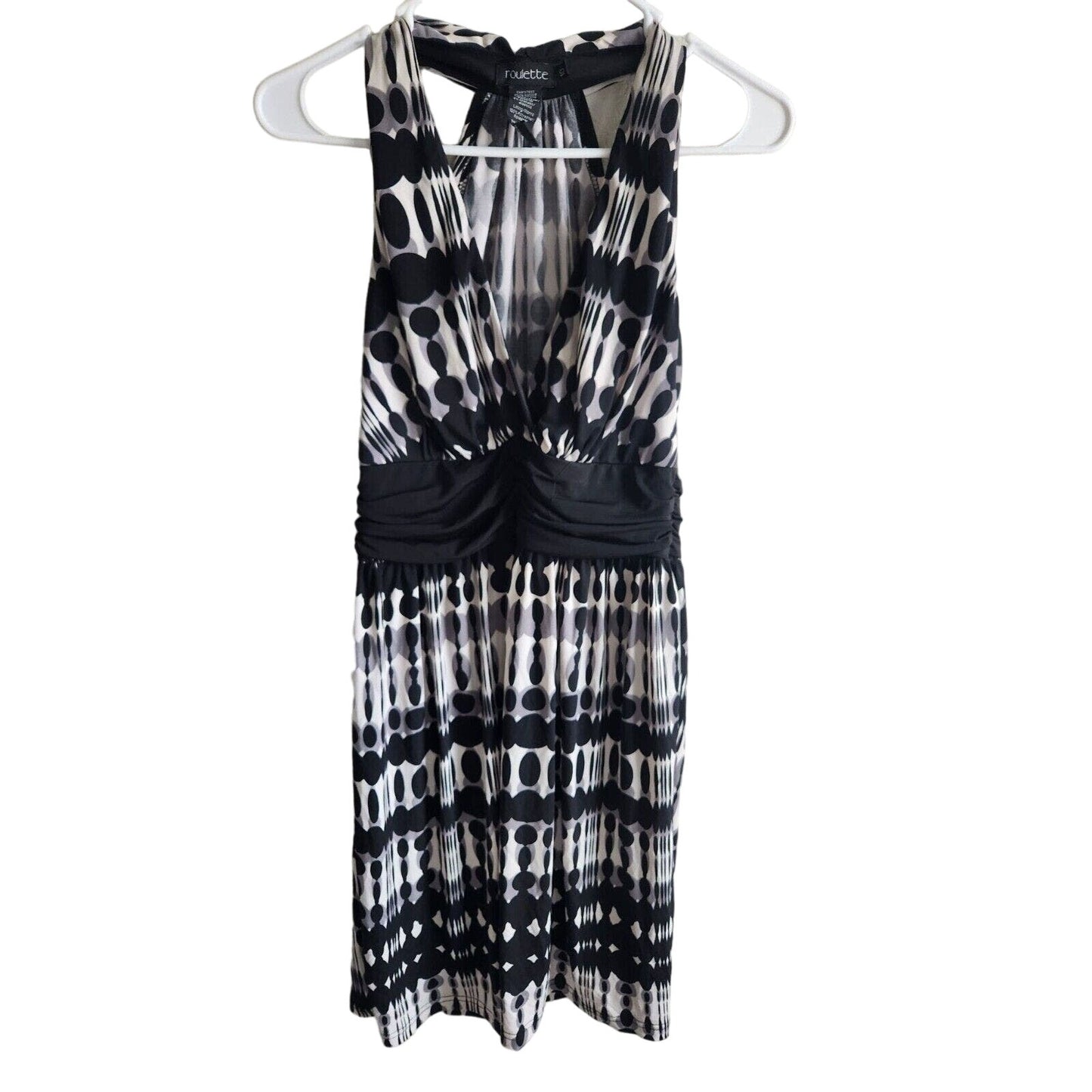 Roulette Womens Sz 10 Knee Length V Neck Dress Black White Dot Print