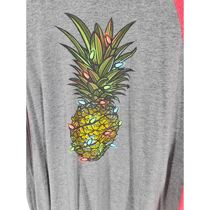 Project X Womens Sz L 3/4 Sleeve T Shirt Hawaii Christmas Pineapple