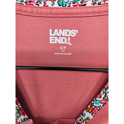 Lands End Womens Sz S Long Sleeve Pajama Set Pink Floral Lounge Pants