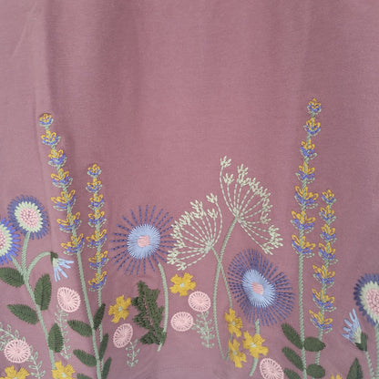 Denim & Co Womens Sz XS 3/4 Sleeve Tunic T Shirt Dusty Rose Embroidered Floral