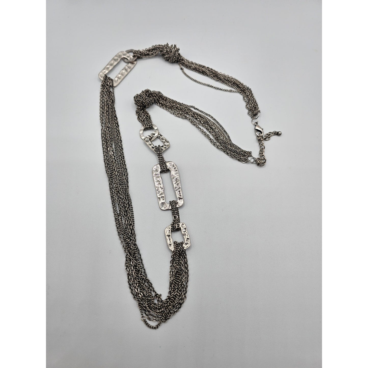 Vintage Long Bright Silver Multi Strand Elegant Necklace Knotted Chain