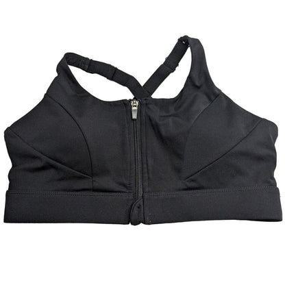 Womens Sz L Zip Front Sports Bra Solid Black Lightly Padded