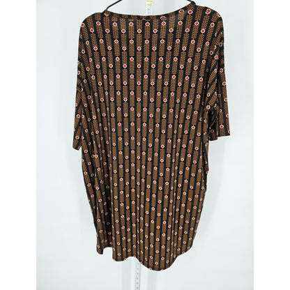 Lularoe Womens Sz M Irma Short Sleeve Tunic Top Black Brown Print