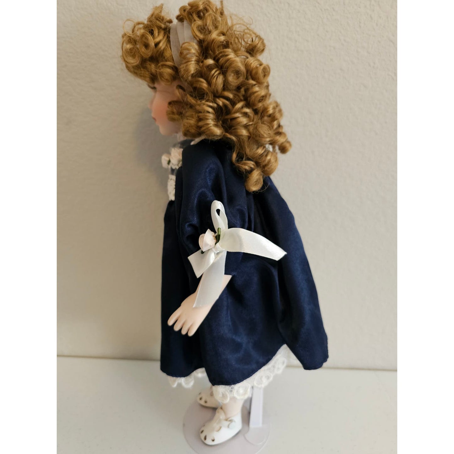 Vintage Ashton Drake Galleries Porcelain Doll Auburn Curly Hair Blue Dress