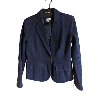 Merona Womens Sz 4 Single Button Thick Knit Blazer Navy Blue