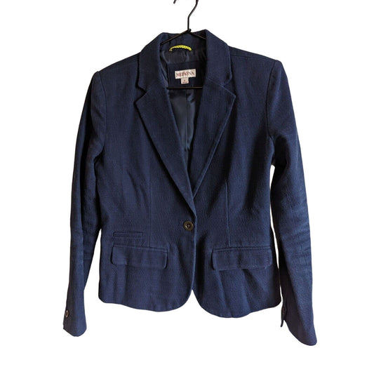 Merona Womens Sz 4 Single Button Thick Knit Blazer Navy Blue