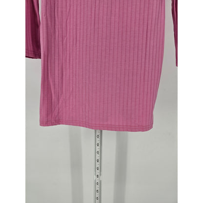 Shein Womens Sz L Long Sleeve Mini Dress Bubblegum Pink Barbiecore Ribbed