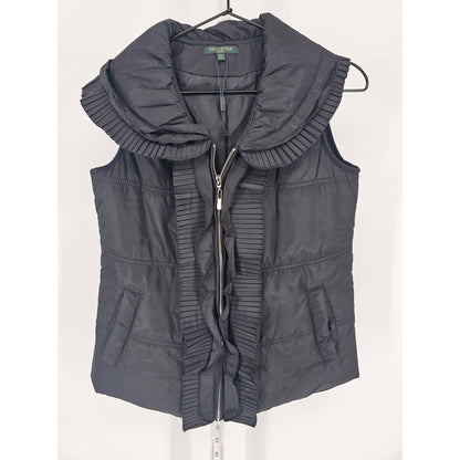For Cynthia Womens Sz PS Petite Black Zip Up Puffer Vest Pleated