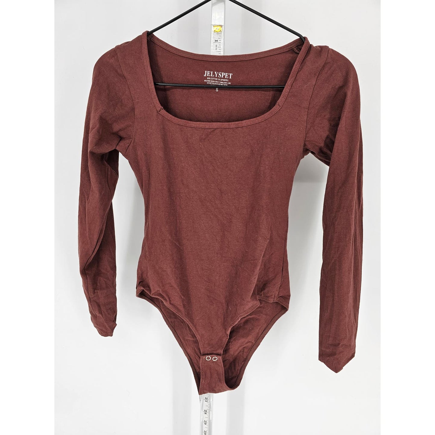 Jelyspet Womens Sz S Long Sleeve Square Neck Bodysuit Brown Cotton