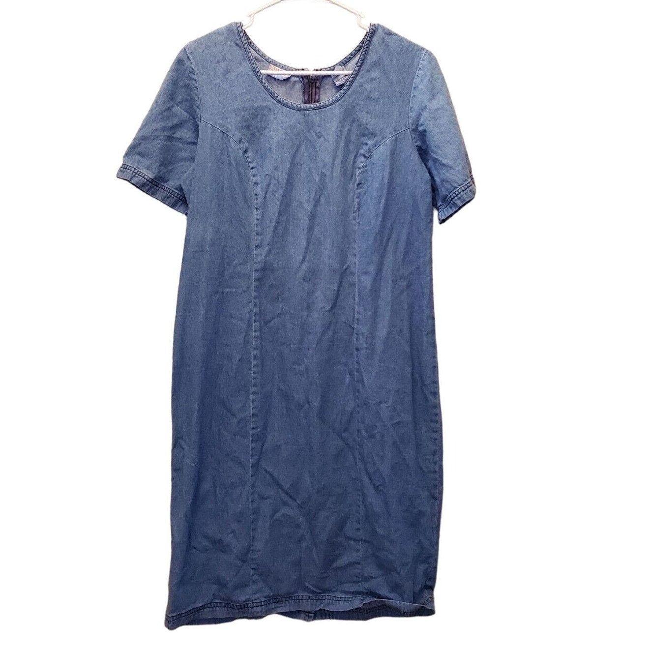 Vintage Roamans Womens Sz L Knee Length Denim Blue Jean Dress