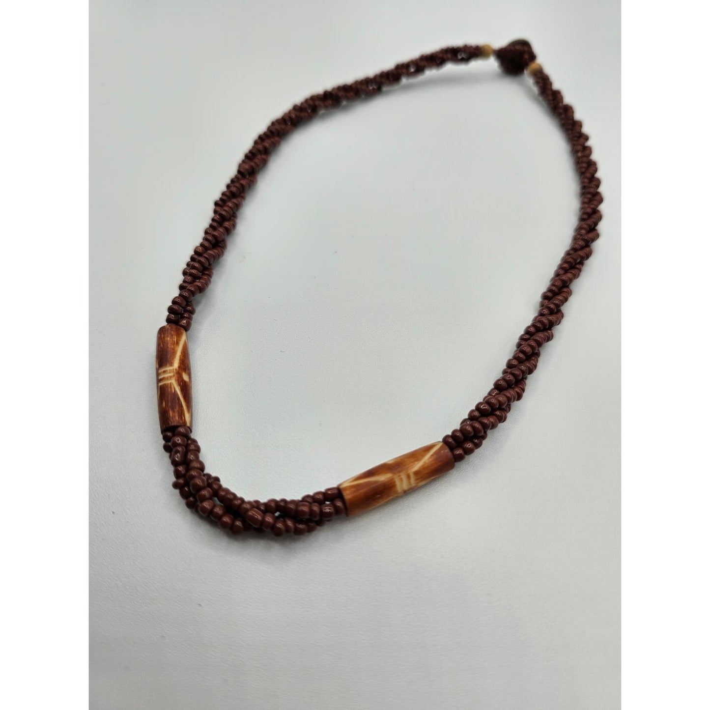 Vintage Seed Bead Braided Rope Style Necklace Brown Boho