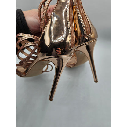 Aldo Womens Sz 10 Strappy Stiletto Heel Caged High Heels Rose Gold