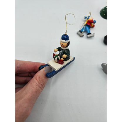 Lot of 5 Vintage Hand Painted Wooden Christas Ornaments Mail Box Sleigh Etc