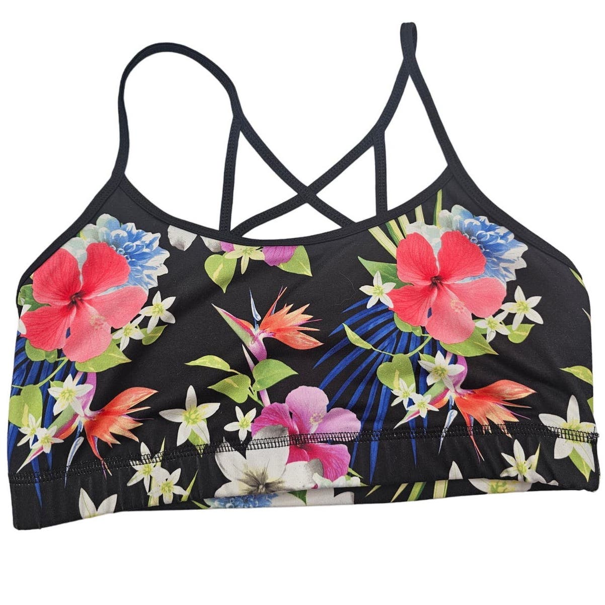 SO Juniros Sz L Sports Bra Strappy Colorful Floral