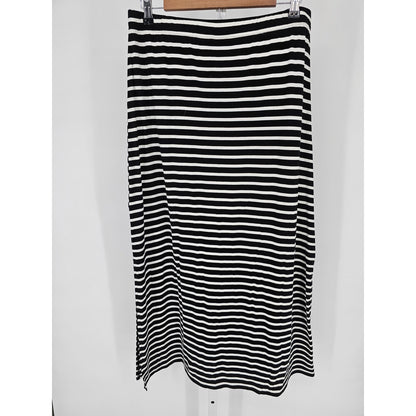 Chicos Womens Sz 1 (M) Maxi Length Jersey Knit Skirt Black White Striped