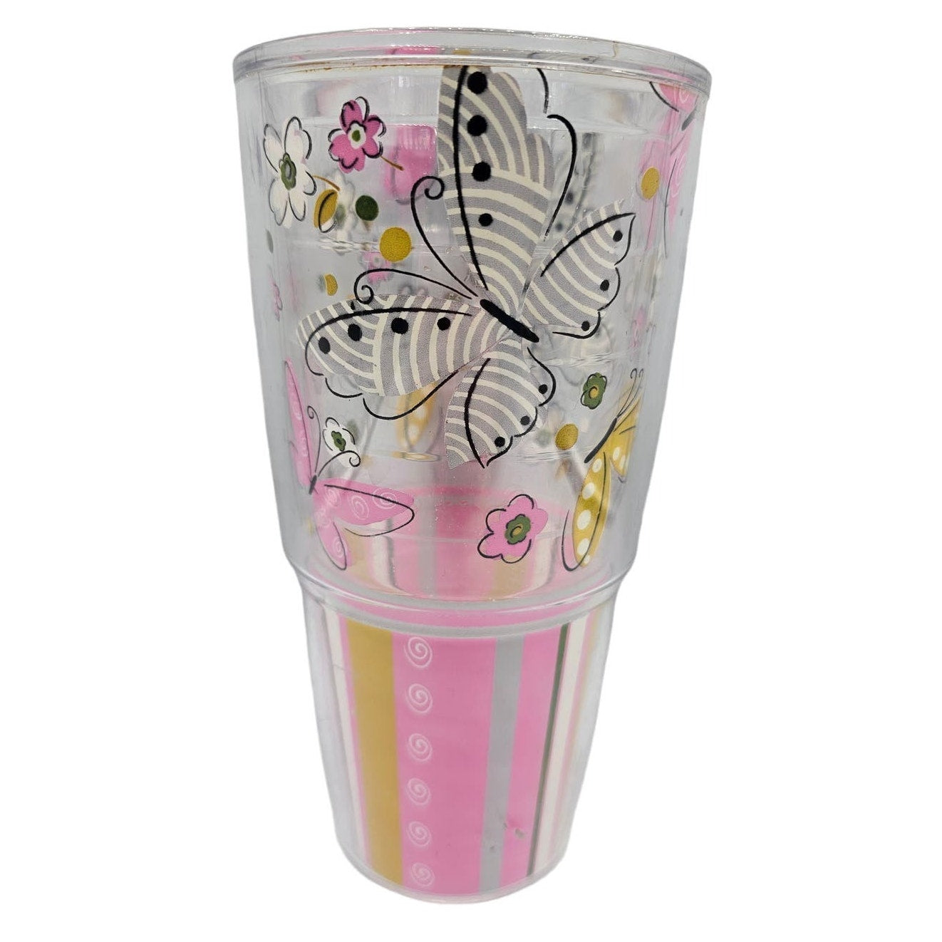 Tervis Insulated Plastic Tumbler NO LID Pink Butterfly Floral Print