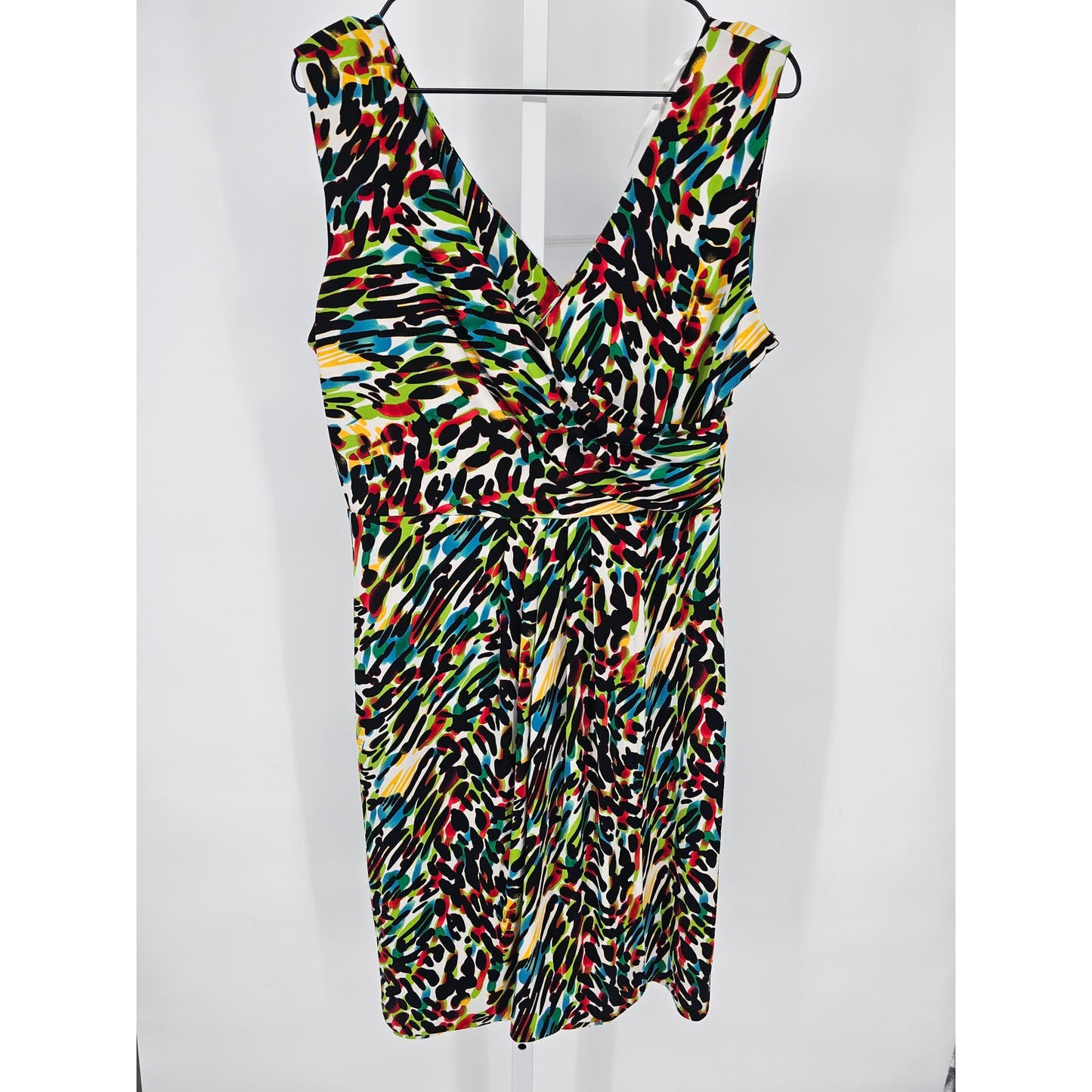 Chaus Womens Sz L Midi Sheath Dress Sleeveless Rainbow Leopard Print Cocktail