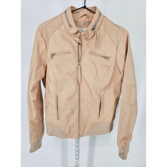 Ci Sono Womens Sz M Cropped Faux Leather Moto Jacket Blush Pink