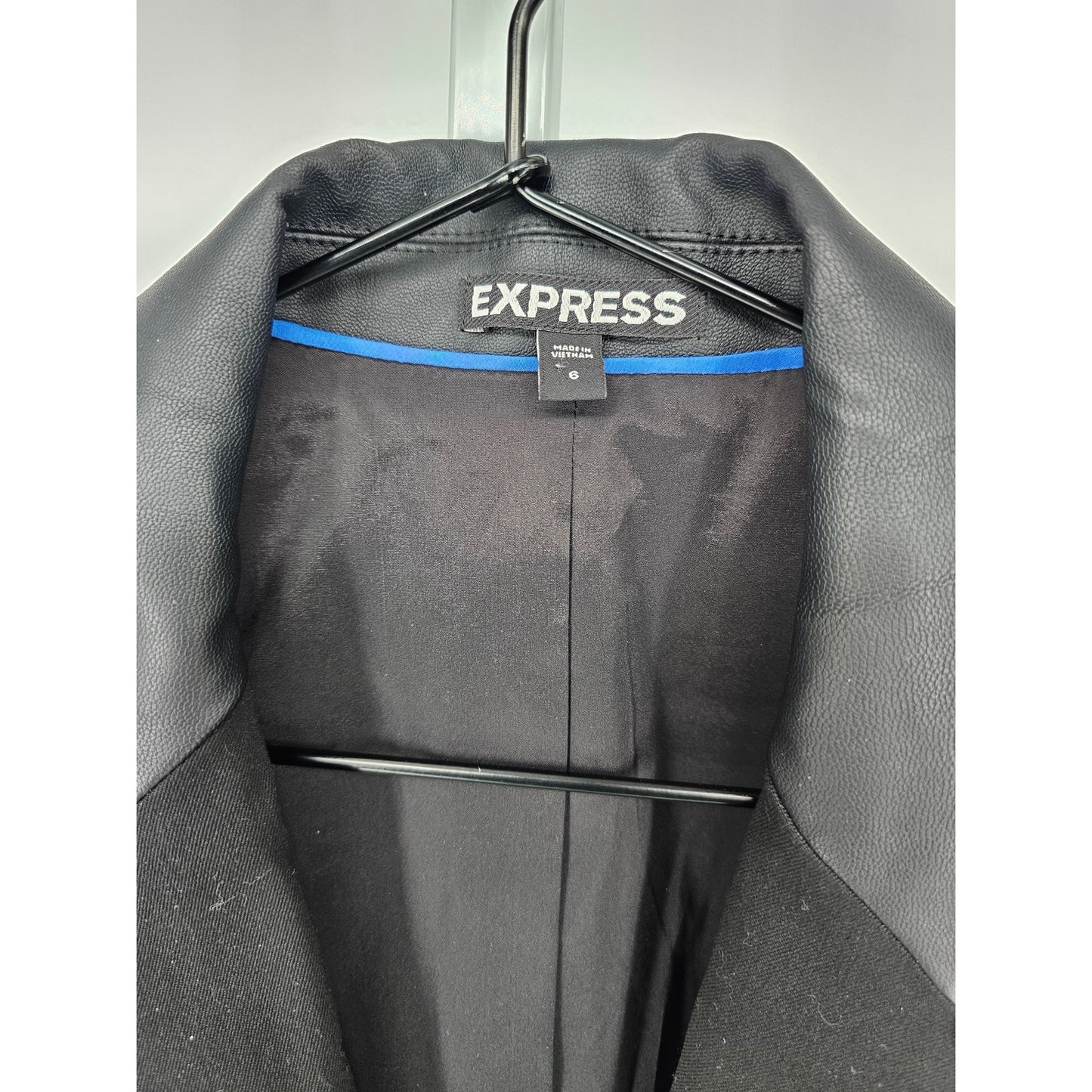 Exprss Womens Sz 6 Single Button Suit Jacket Blazer Black Faux Leather Trim