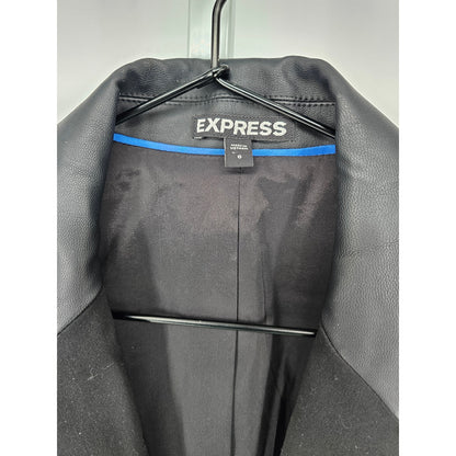 Exprss Womens Sz 6 Single Button Suit Jacket Blazer Black Faux Leather Trim