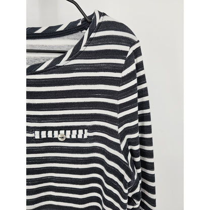 Croft & Barrow Womens Sz M Long Sleeve Cotton Top Black White Striped