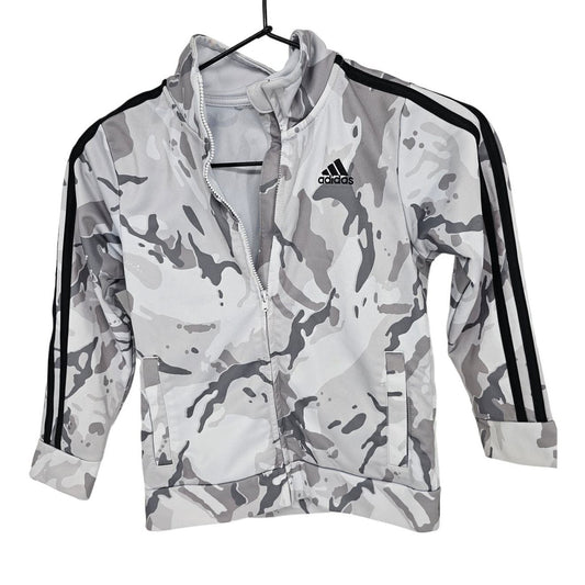 Adidas Boys Sz 10 Zip Up Satin Track Jacket Black White Gray Camo Camouflage