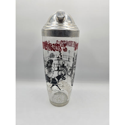 Vintage Mid Century Glass Cocktail Shaker MCM 1960s Red Black Equestrian
