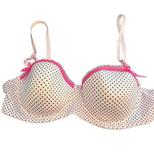 Native Intimates Womens Sz 34B Light Pink and Black Polka Dot Bra