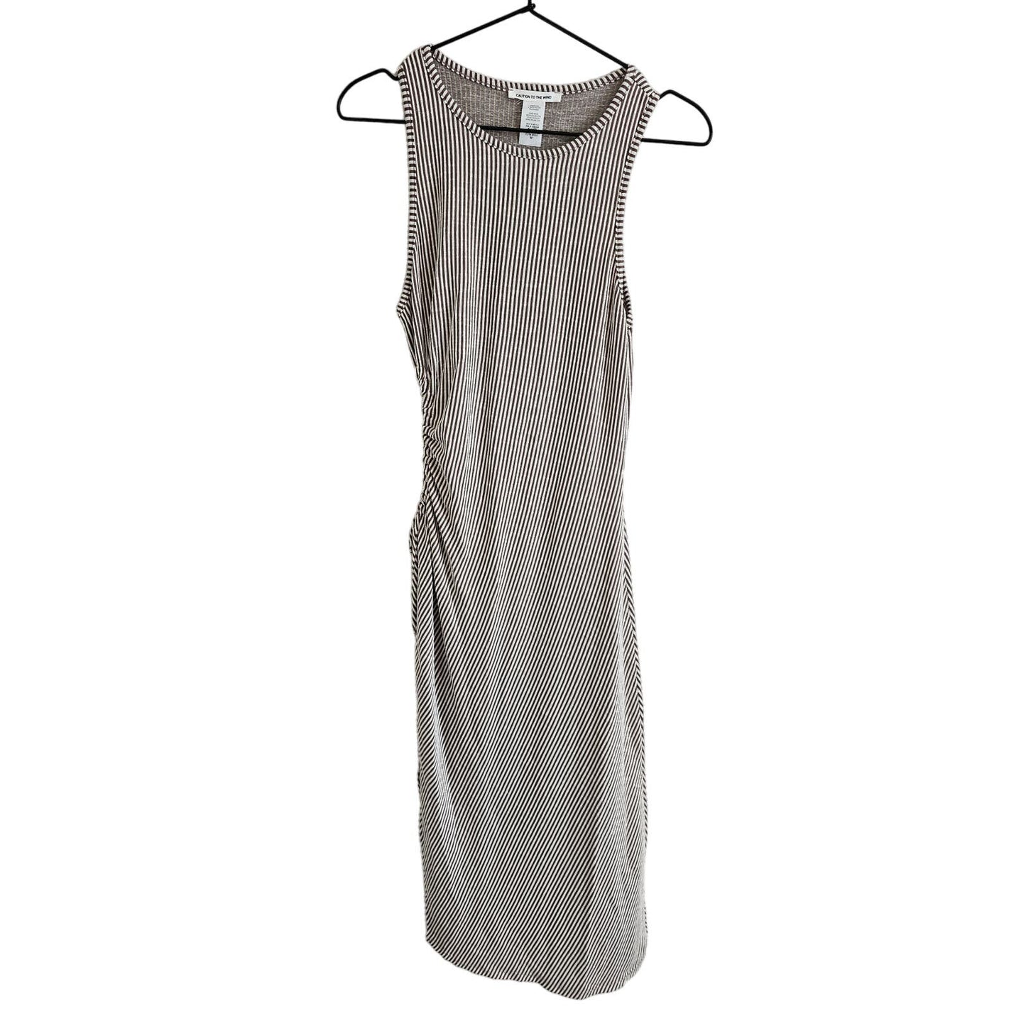 Caution to the Wind Womens Sz M Maxi Length Ribbed Shirt Dress Gray White