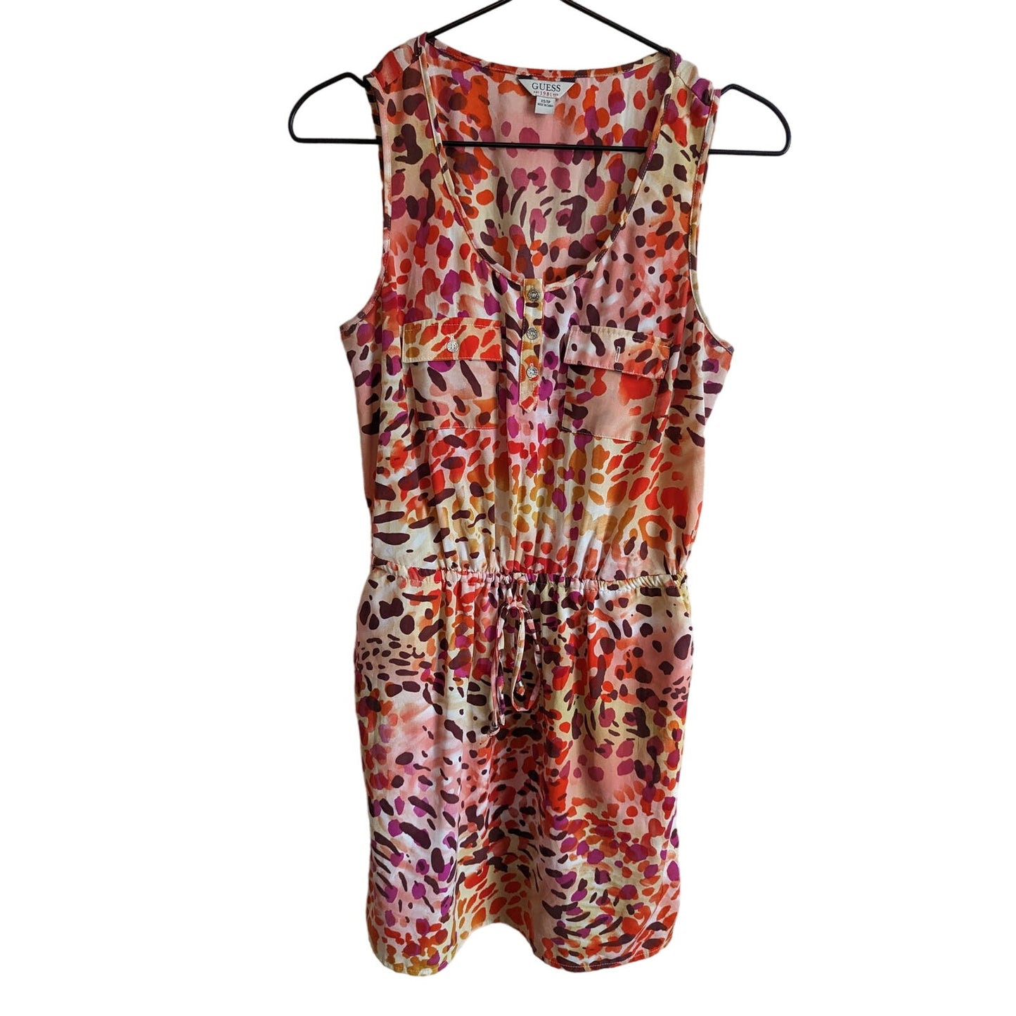 Guess Womens Sz XS Knee Length Sleeveless Dress w/ Pockets Red Pink Purple